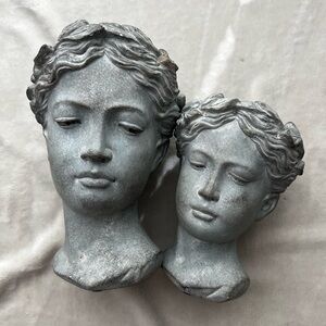 Pair of Grey Concrete Female Bust Planter Vases Greek Goddess Inspired Sculpture